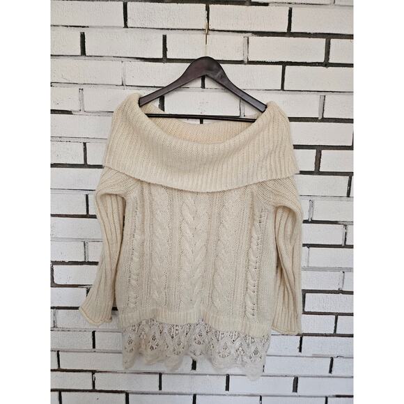 Knox Rose Cream Off the Should Sweater Tunic Womens Large - Picture 1 of 4